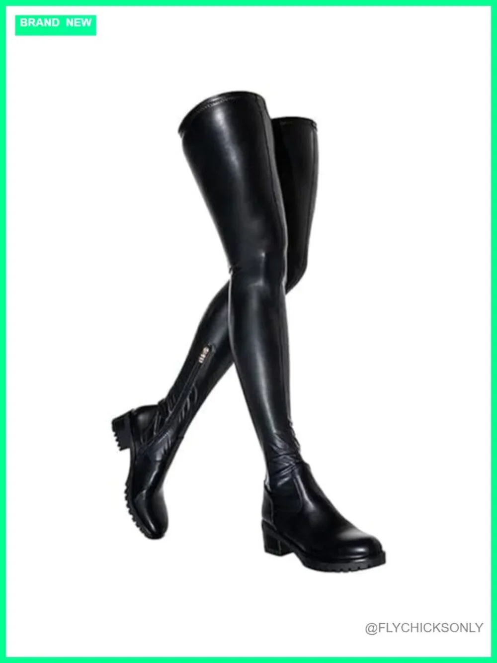 Women's Over The Knee Boots Chunky Heel Slip On Faux Leather Thigh High